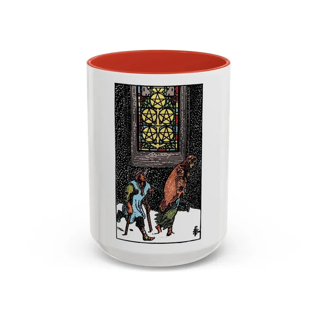 The 5 of Pentacles (Tarot Card) Accent Coffee Mug 15oz Red - Go Mug Yourself