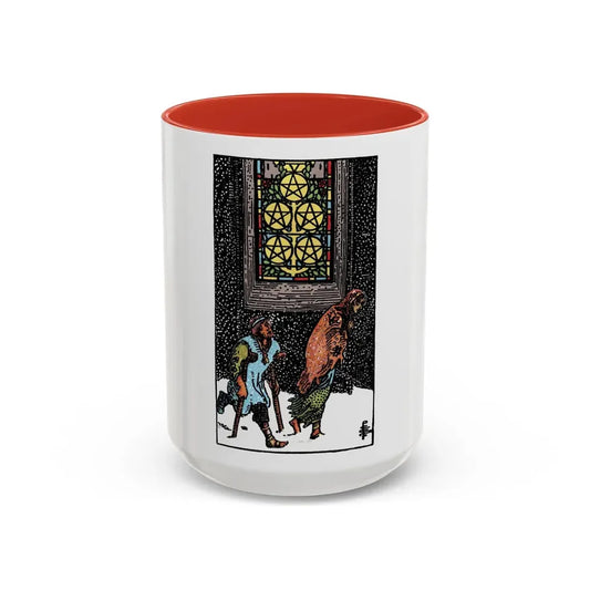 The 5 of Pentacles (Tarot Card) Accent Coffee Mug 15oz Red - Go Mug Yourself
