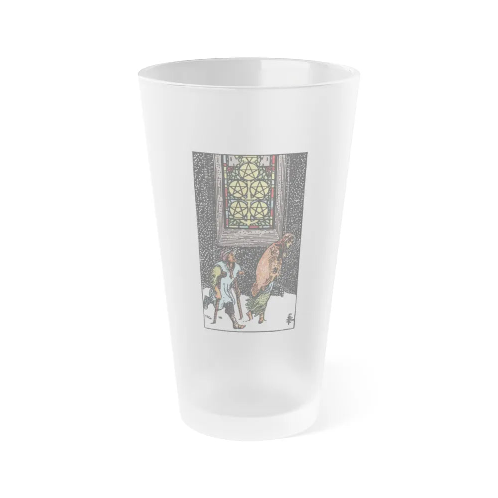 The 5 of Pentacles (Tarot Card) Frosted Pint Glass 16oz-Go Mug Yourself