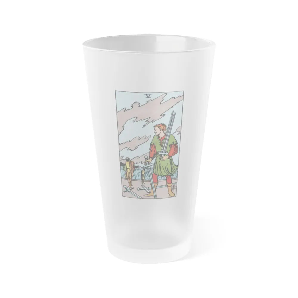 The 5 of Swords (Tarot Card) Frosted Pint Glass 16oz-Go Mug Yourself