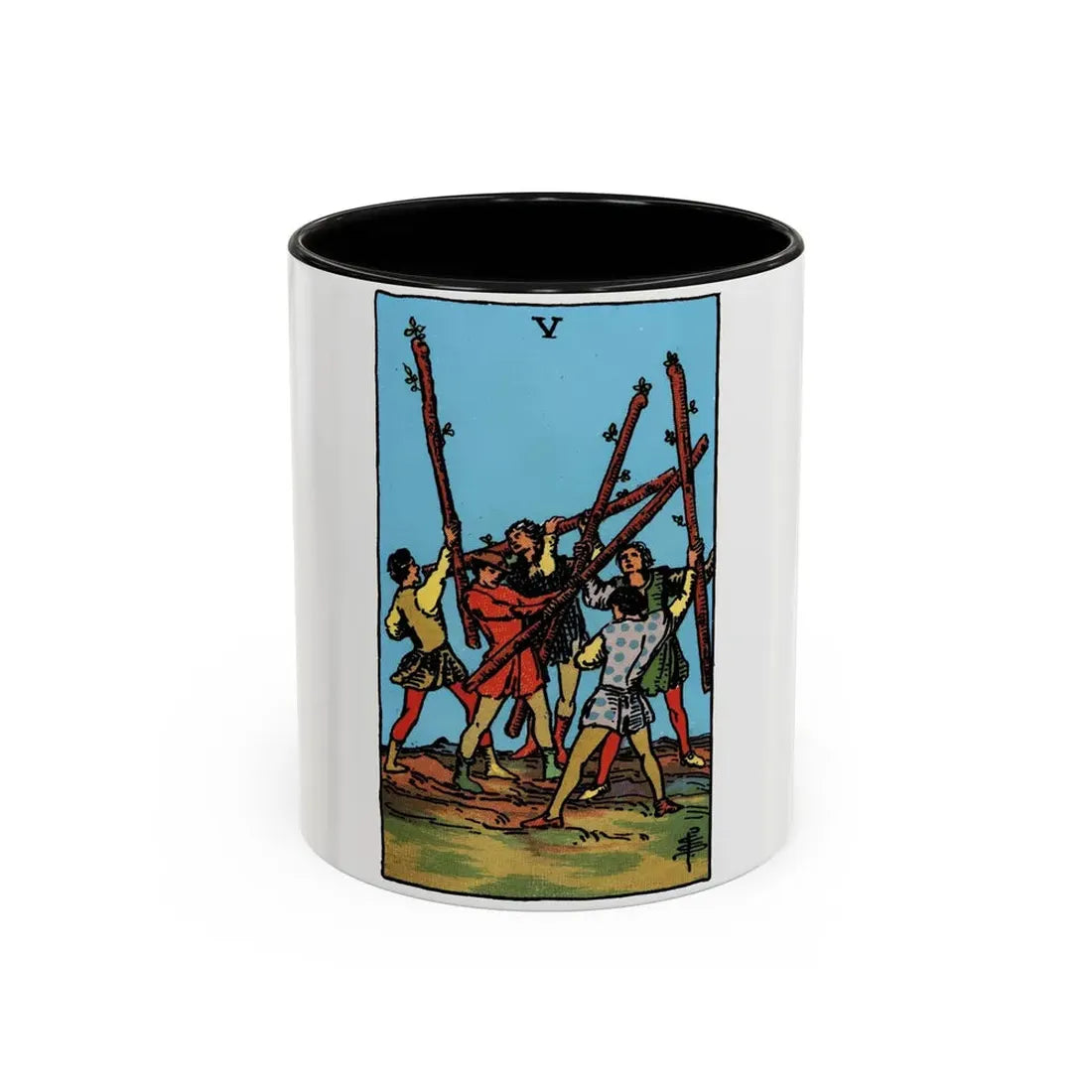 The 5 of Wands (Tarot Card) Accent Coffee Mug 11oz Black - Go Mug Yourself