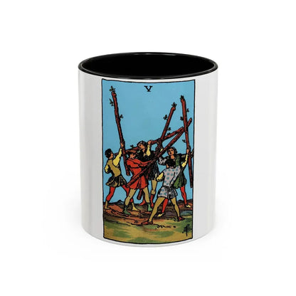 The 5 of Wands (Tarot Card) Accent Coffee Mug 11oz Black - Go Mug Yourself