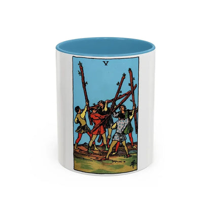 The 5 of Wands (Tarot Card) Accent Coffee Mug 11oz Light Blue - Go Mug Yourself