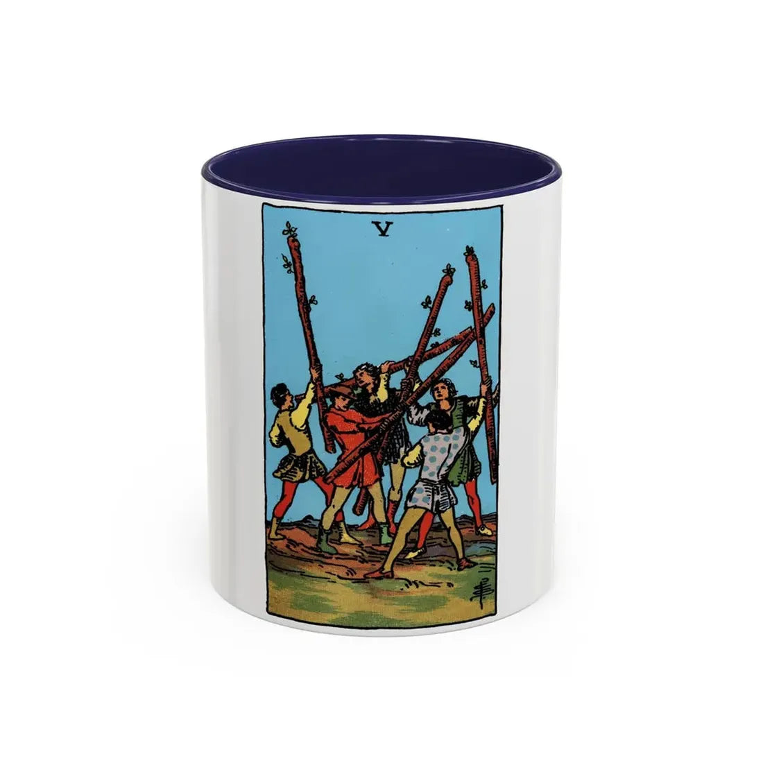 The 5 of Wands (Tarot Card) Accent Coffee Mug 11oz Navy - Go Mug Yourself