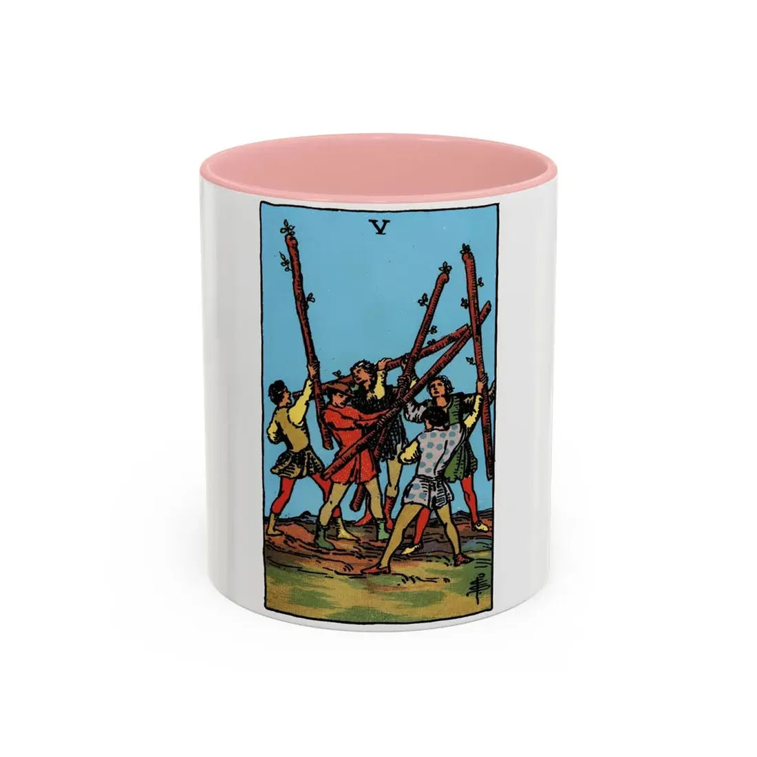 The 5 of Wands (Tarot Card) Accent Coffee Mug 11oz Pink - Go Mug Yourself