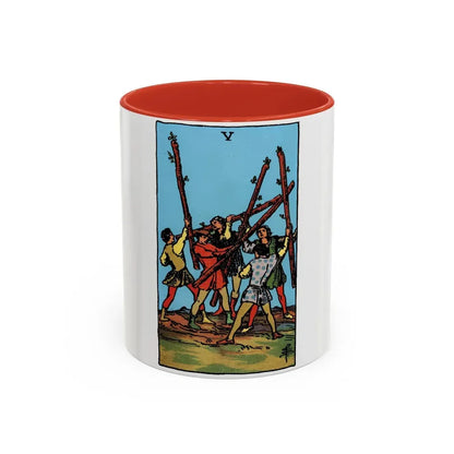 The 5 of Wands (Tarot Card) Accent Coffee Mug 11oz Red - Go Mug Yourself