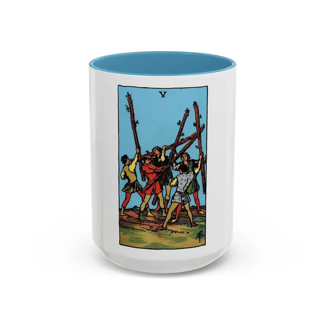 The 5 of Wands (Tarot Card) Accent Coffee Mug 15oz Light Blue - Go Mug Yourself