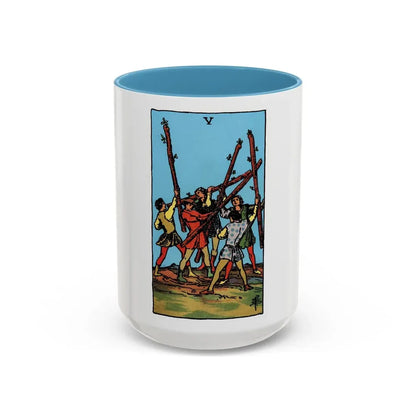 The 5 of Wands (Tarot Card) Accent Coffee Mug 15oz Light Blue - Go Mug Yourself