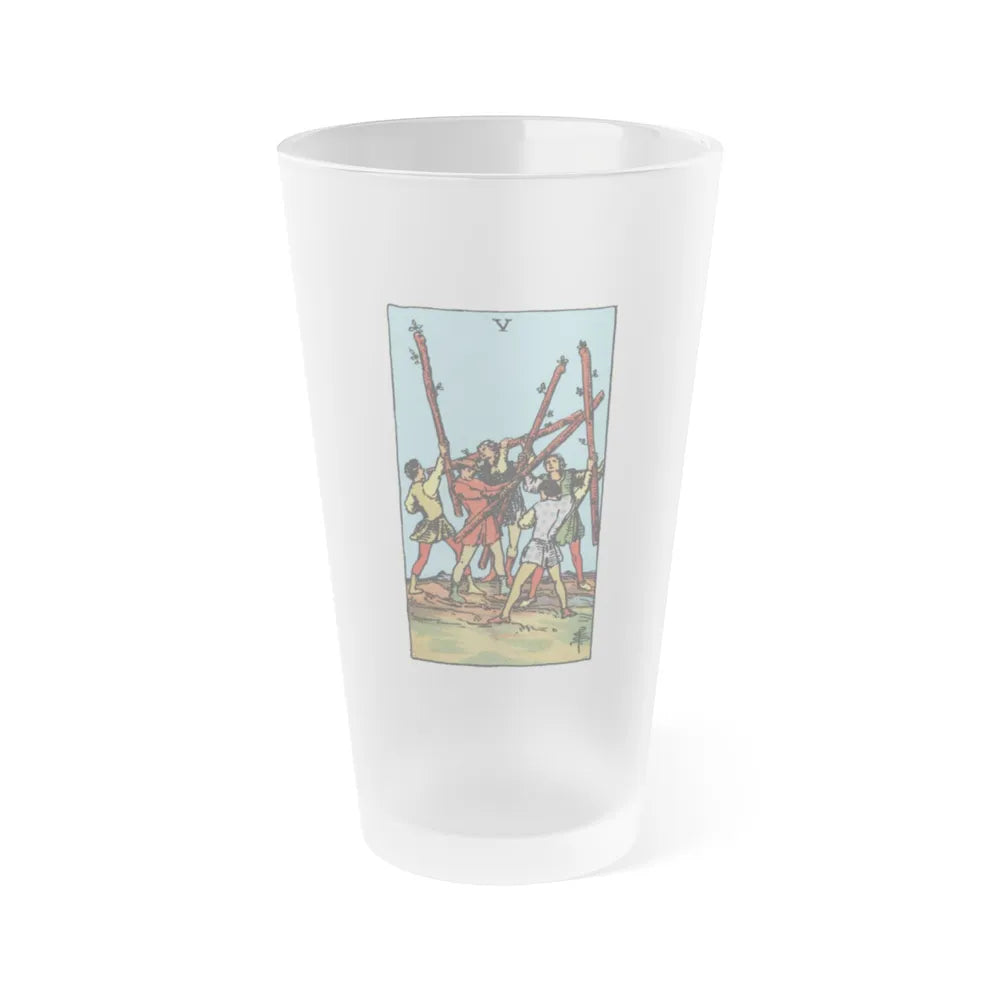 The 5 of Wands (Tarot Card) Frosted Pint Glass 16oz-Go Mug Yourself