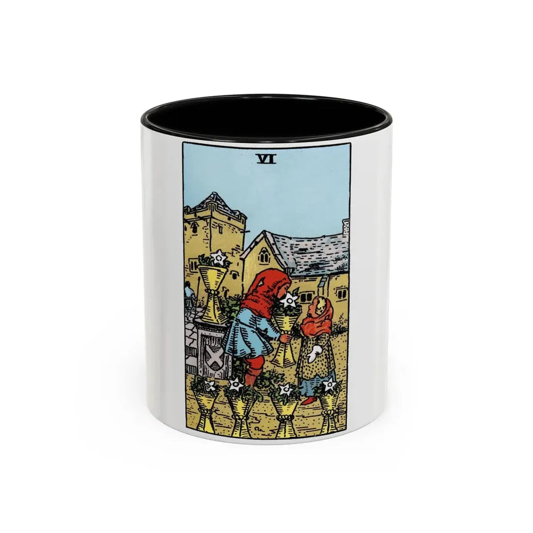 The 6 of Cups (Tarot Card) Accent Coffee Mug 11oz Black - Go Mug Yourself