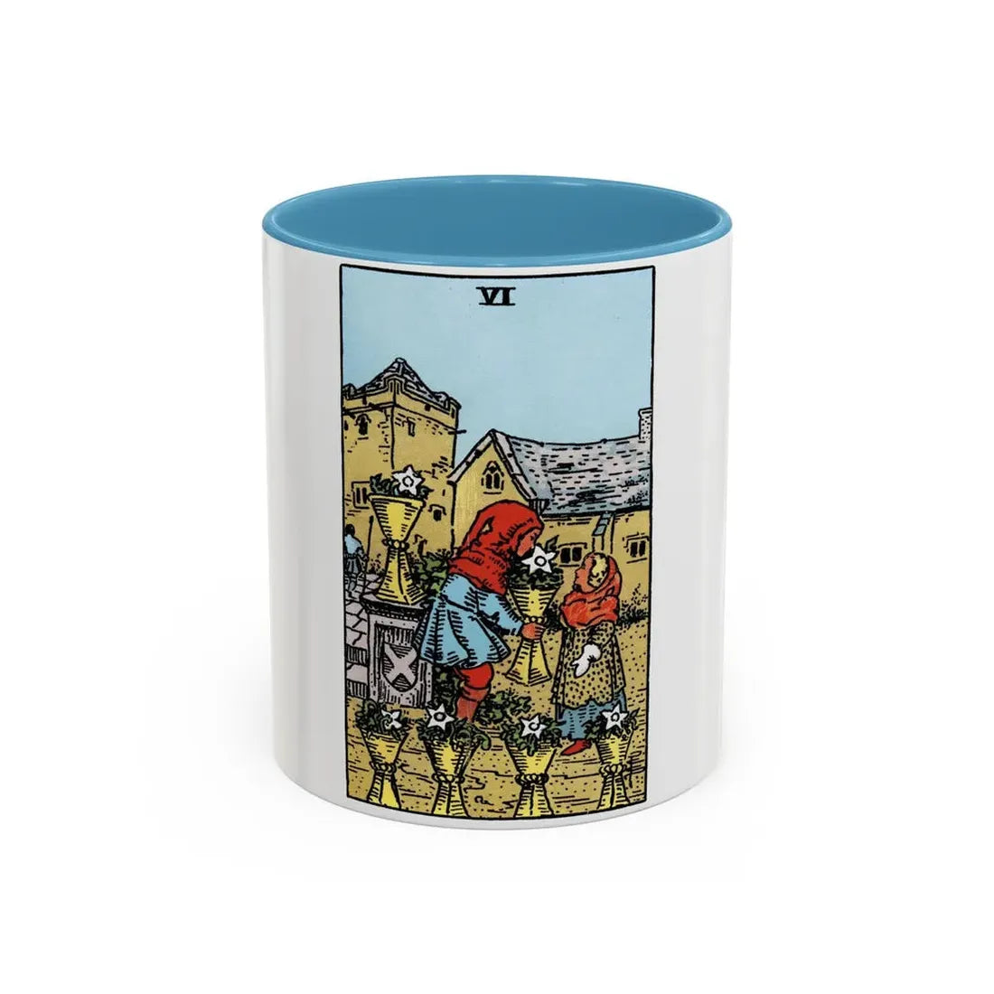 The 6 of Cups (Tarot Card) Accent Coffee Mug 11oz Light Blue - Go Mug Yourself
