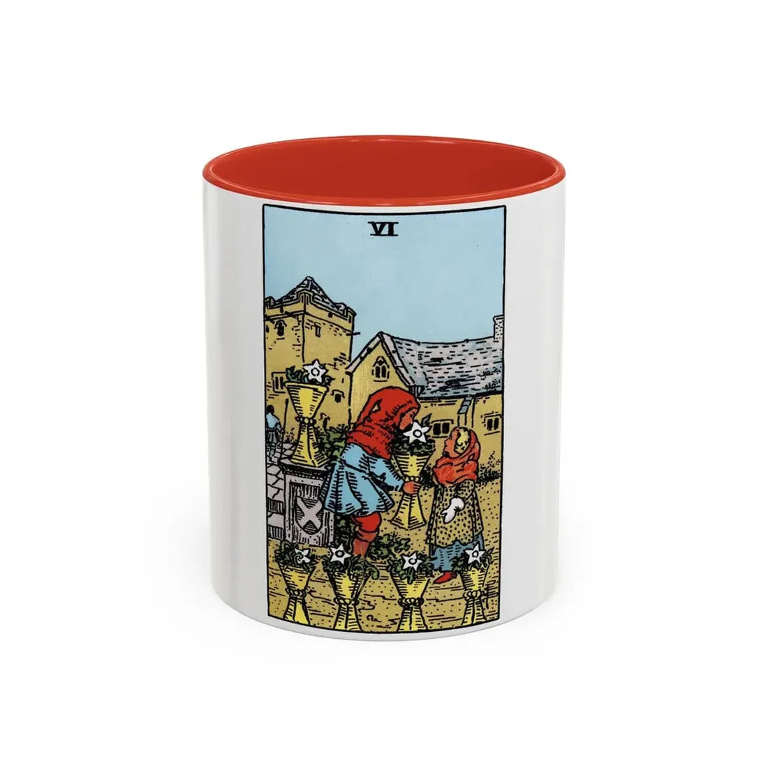 The 6 of Cups (Tarot Card) Accent Coffee Mug 11oz Red - Go Mug Yourself