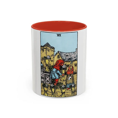 The 6 of Cups (Tarot Card) Accent Coffee Mug 11oz Red - Go Mug Yourself