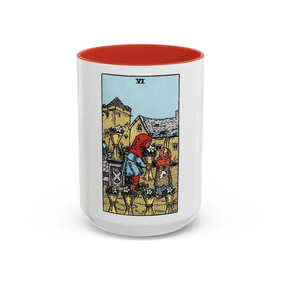 The 6 of Cups (Tarot Card) Accent Coffee Mug 15oz Red - Go Mug Yourself