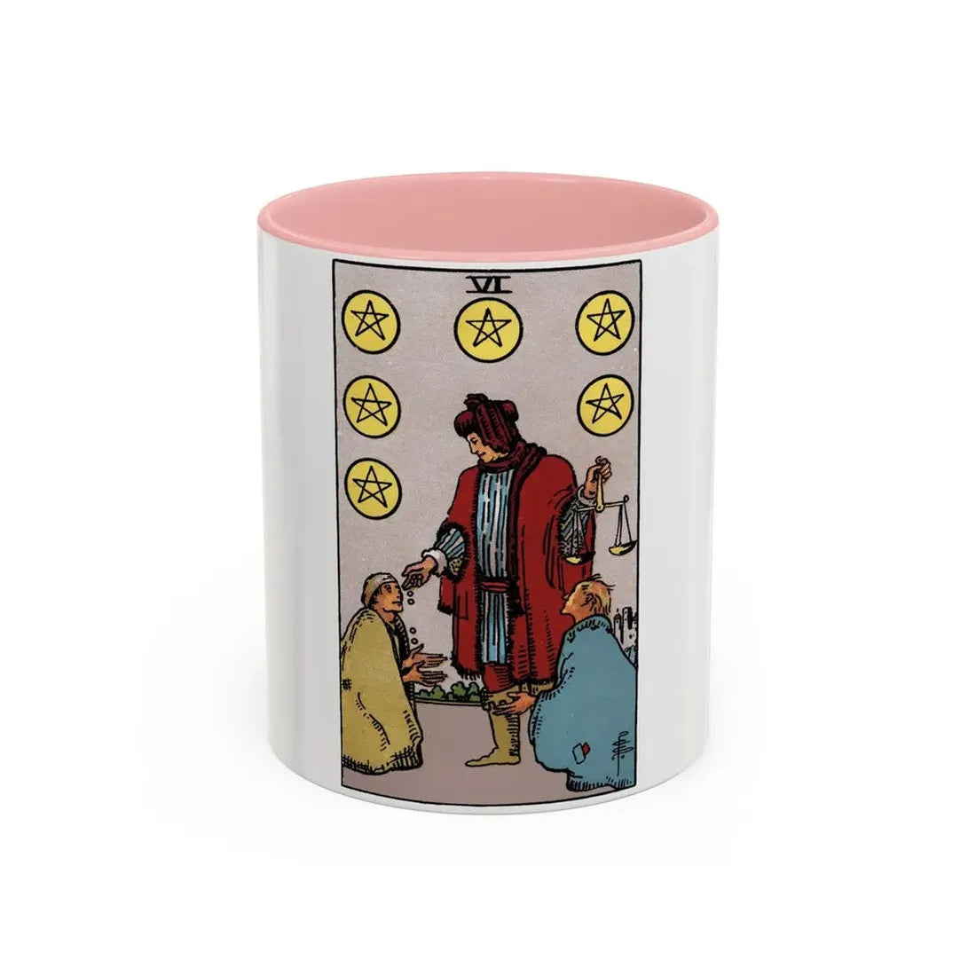 The 6 of Pentacles (Tarot Card) Accent Coffee Mug 11oz Pink - Go Mug Yourself
