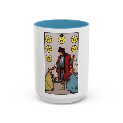 The 6 of Pentacles (Tarot Card) Accent Coffee Mug 15oz Light Blue - Go Mug Yourself