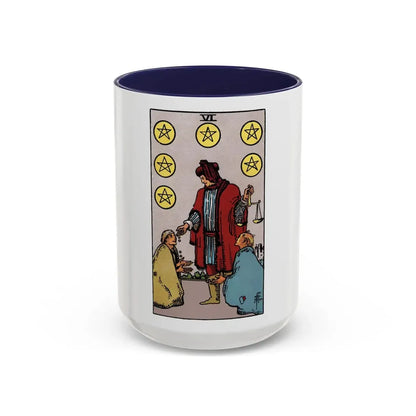 The 6 of Pentacles (Tarot Card) Accent Coffee Mug 15oz Navy - Go Mug Yourself