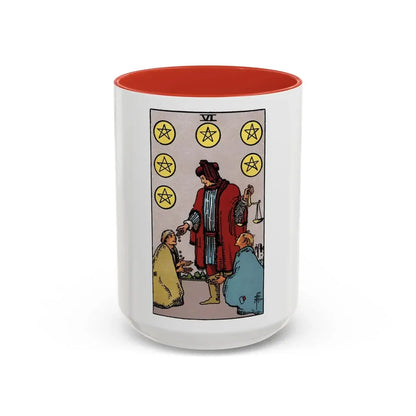 The 6 of Pentacles (Tarot Card) Accent Coffee Mug 15oz Red - Go Mug Yourself