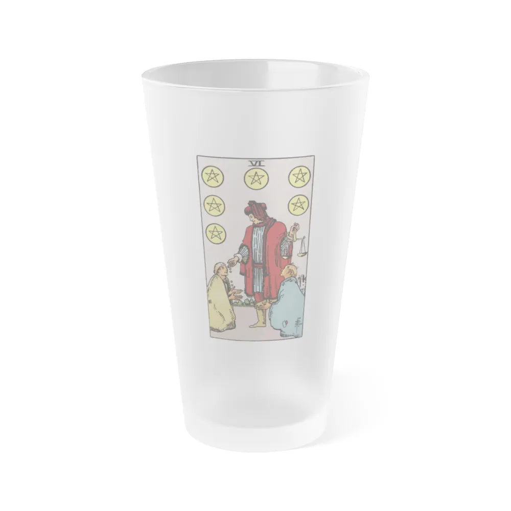 The 6 of Pentacles (Tarot Card) Frosted Pint Glass 16oz-Go Mug Yourself