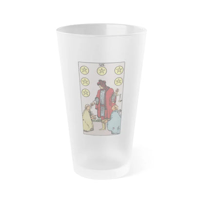 The 6 of Pentacles (Tarot Card) Frosted Pint Glass 16oz-Go Mug Yourself