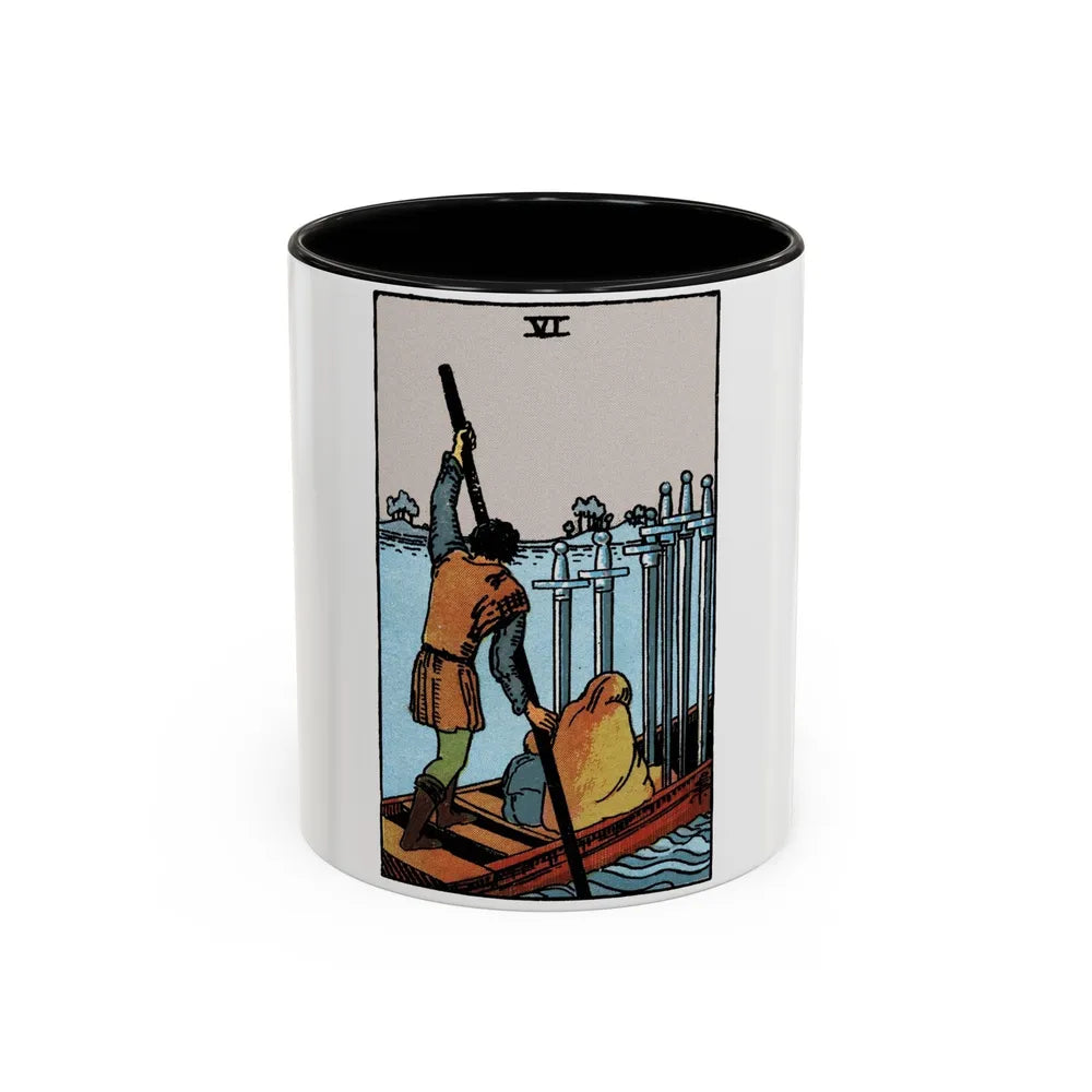 The 6 of Swords (Tarot Card) Accent Coffee Mug-11oz-Black-Go Mug Yourself