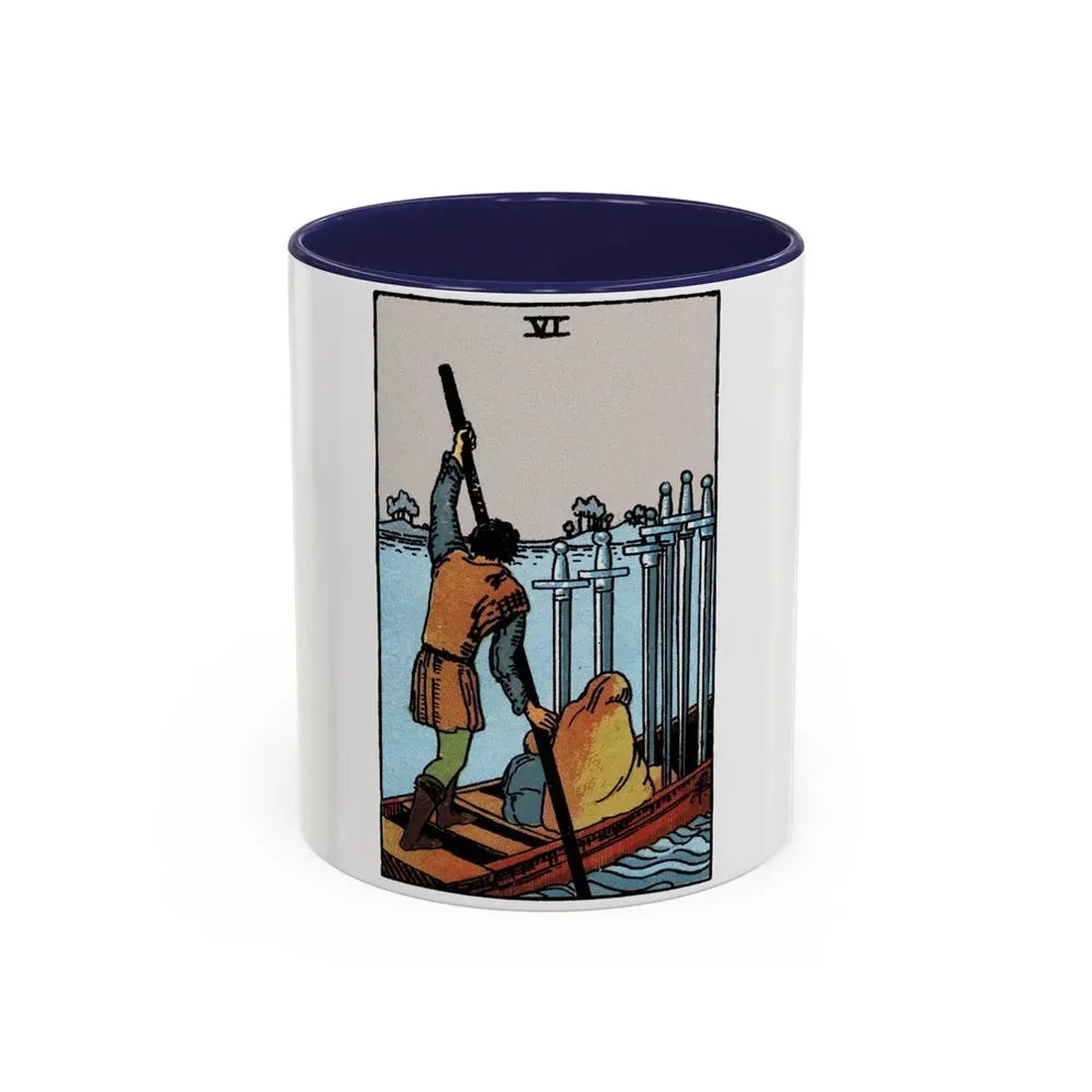 The 6 of Swords (Tarot Card) Accent Coffee Mug 11oz Navy - Go Mug Yourself