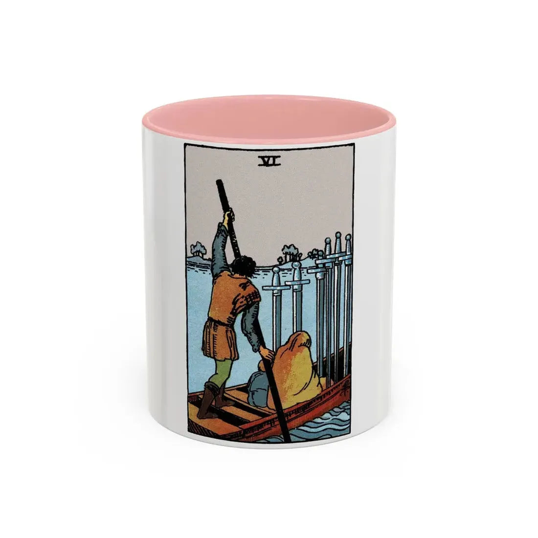 The 6 of Swords (Tarot Card) Accent Coffee Mug 11oz Pink - Go Mug Yourself