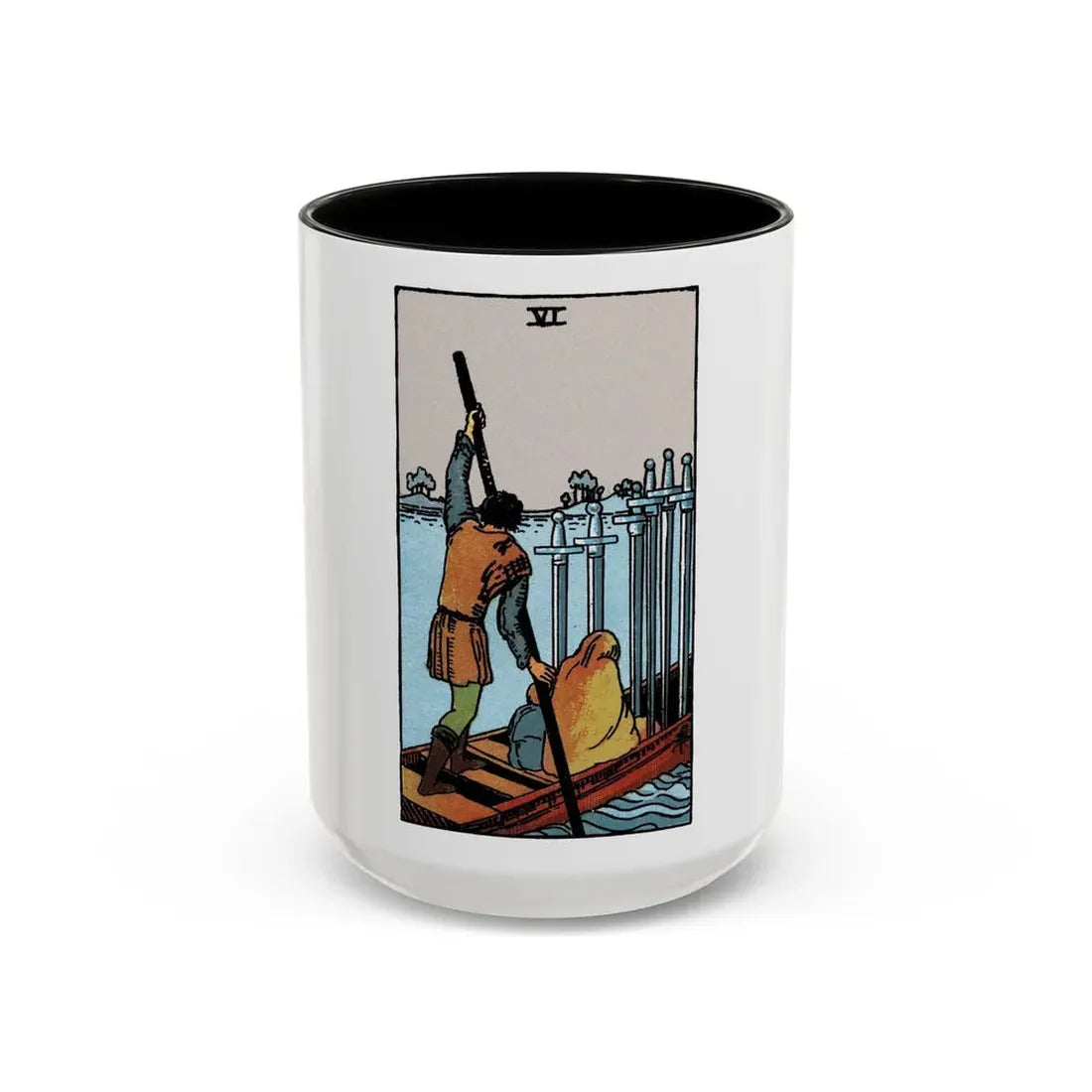 The 6 of Swords (Tarot Card) Accent Coffee Mug 15oz Black - Go Mug Yourself