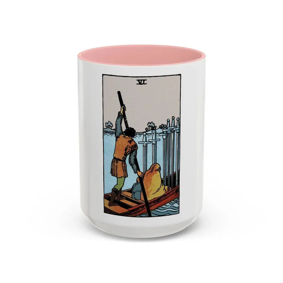 The 6 of Swords (Tarot Card) Accent Coffee Mug 15oz Pink - Go Mug Yourself