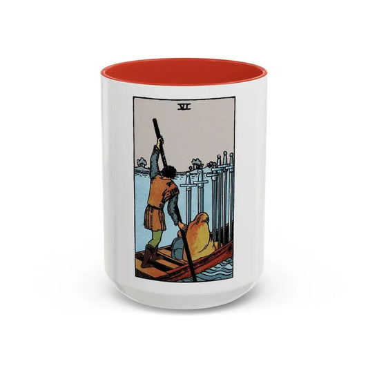 The 6 of Swords (Tarot Card) Accent Coffee Mug 15oz Red - Go Mug Yourself