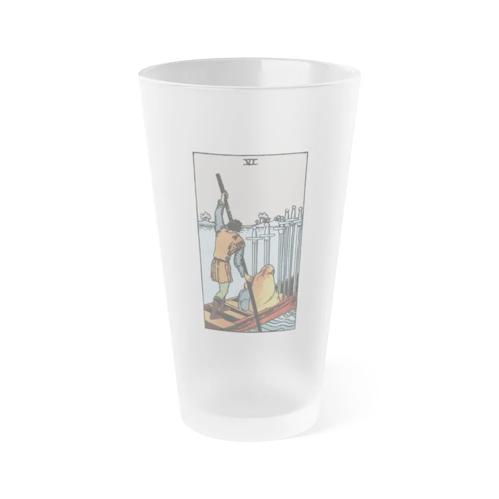 The 6 of Swords (Tarot Card) Frosted Pint Glass 16oz-Go Mug Yourself