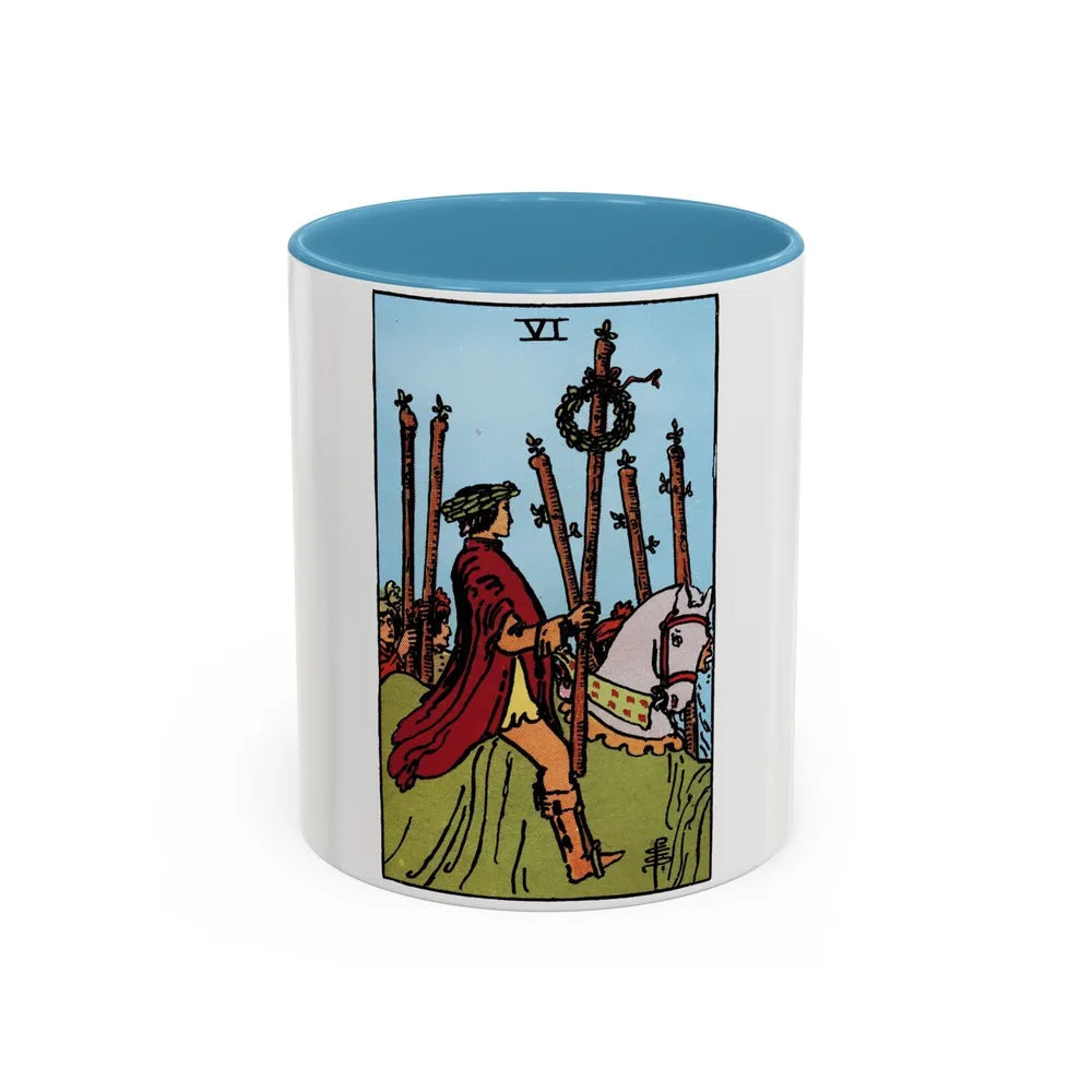 The 6 of Wands (Tarot Card) Accent Coffee Mug-11oz-Light Blue-Go Mug Yourself