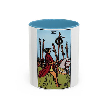 The 6 of Wands (Tarot Card) Accent Coffee Mug 11oz Light Blue - Go Mug Yourself