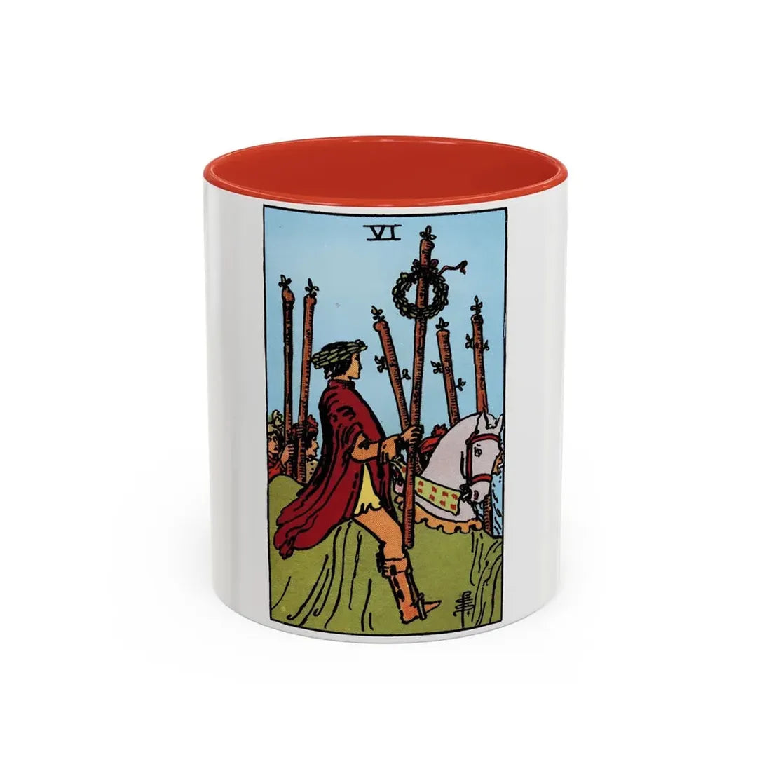 The 6 of Wands (Tarot Card) Accent Coffee Mug 11oz Red - Go Mug Yourself