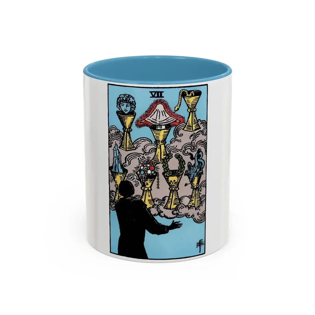 The 7 of Cups (Tarot Card) Accent Coffee Mug 11oz Light Blue - Go Mug Yourself
