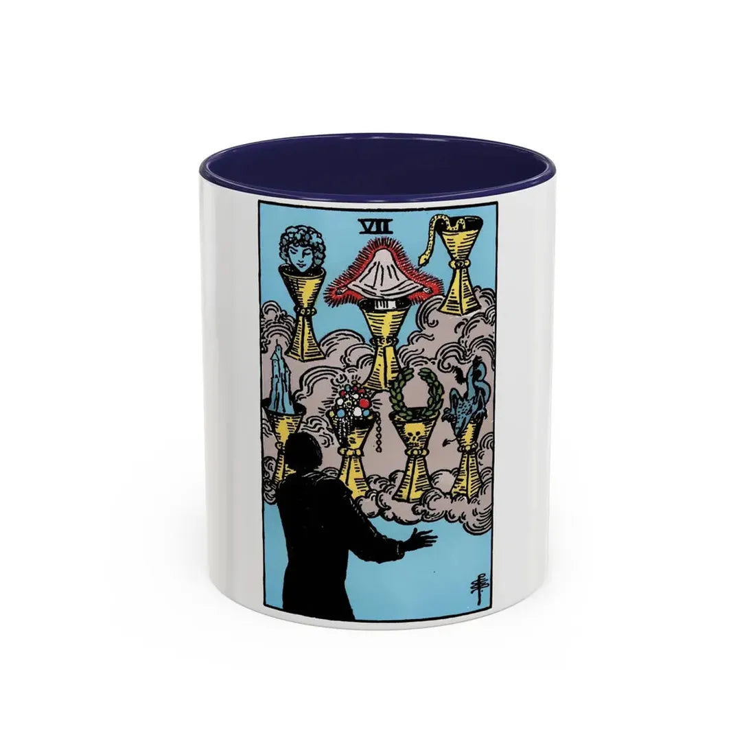 The 7 of Cups (Tarot Card) Accent Coffee Mug 11oz Navy - Go Mug Yourself