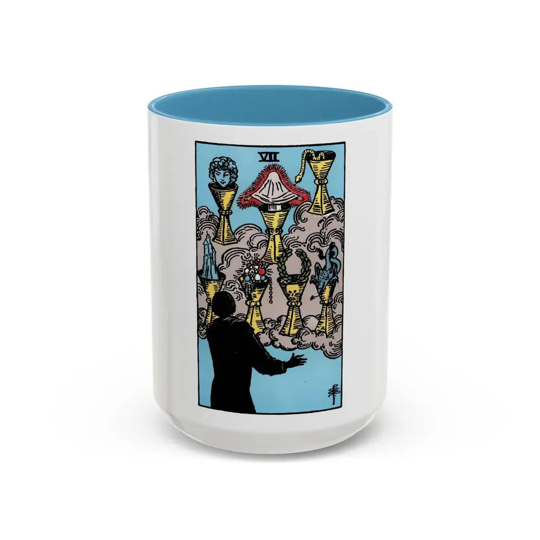 The 7 of Cups (Tarot Card) Accent Coffee Mug 15oz Light Blue - Go Mug Yourself
