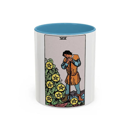 The 7 of Pentacles (Tarot Card) Accent Coffee Mug 11oz Light Blue - Go Mug Yourself