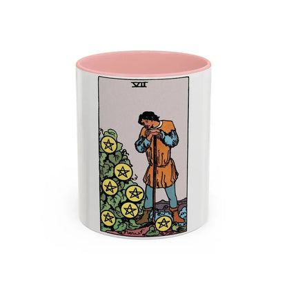 The 7 of Pentacles (Tarot Card) Accent Coffee Mug 11oz Pink - Go Mug Yourself