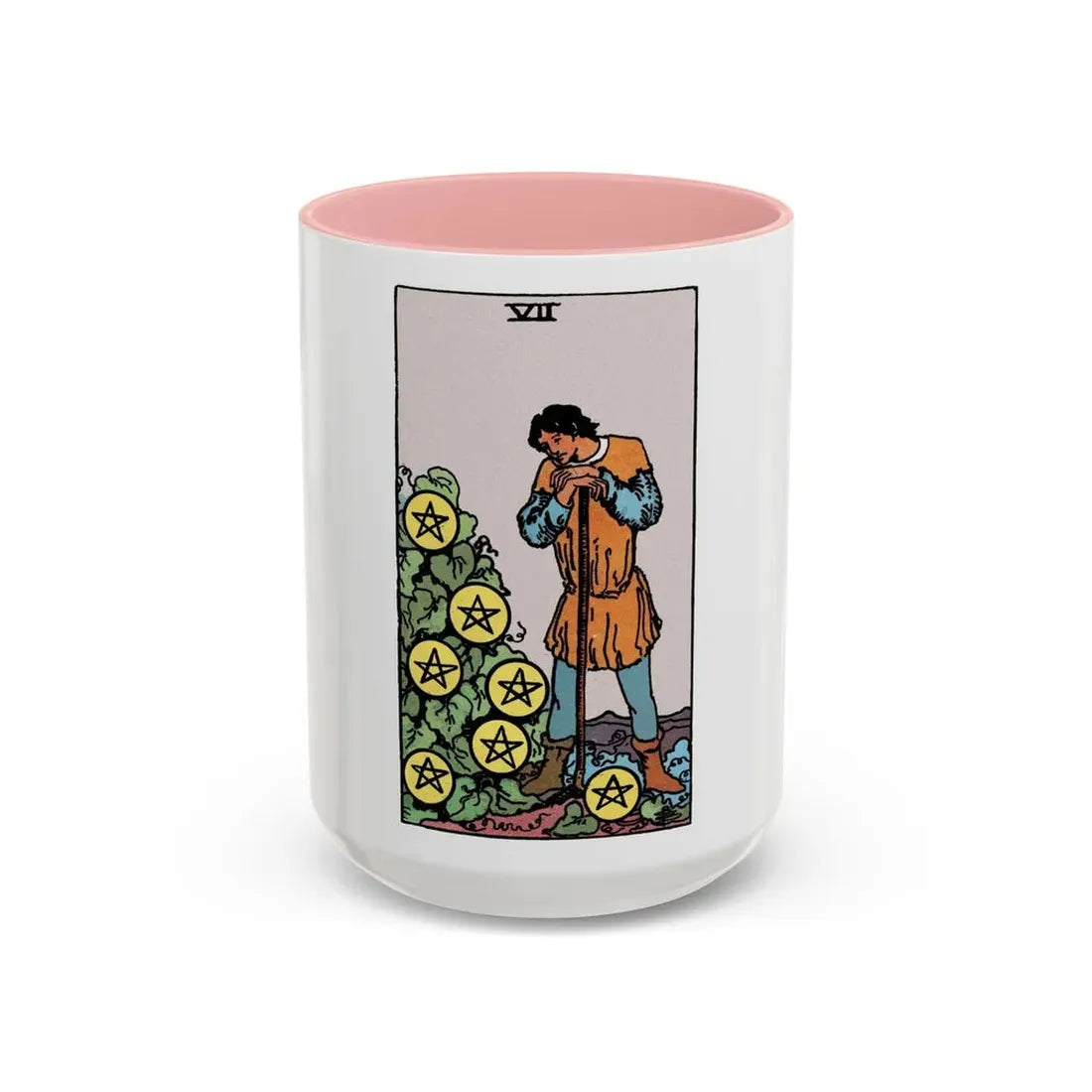 The 7 of Pentacles (Tarot Card) Accent Coffee Mug 15oz Pink - Go Mug Yourself
