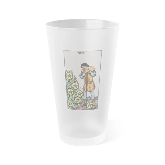 The 7 of Pentacles (Tarot Card) Frosted Pint Glass 16oz-Go Mug Yourself