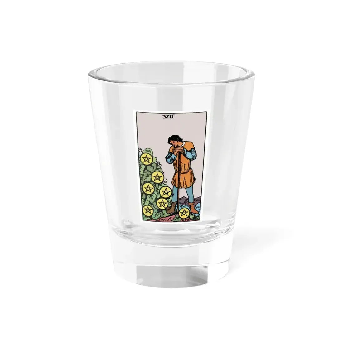 The 7 of Pentacles (Tarot Card) Shot Glass 1.5oz 1.5oz - Go Mug Yourself