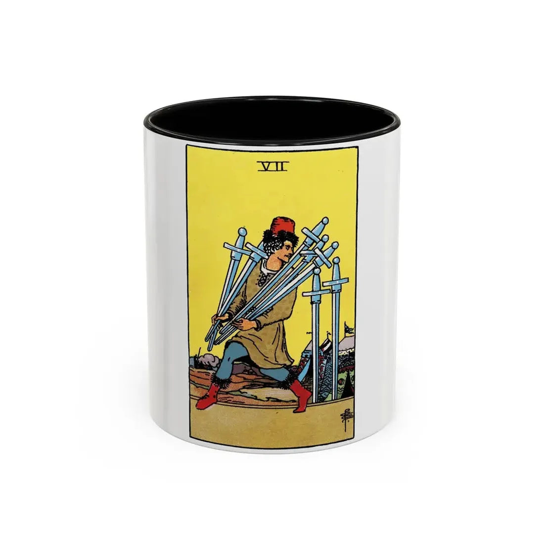 The 7 of Swords (Tarot Card) Accent Coffee Mug 11oz Black - Go Mug Yourself