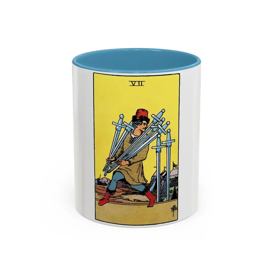 The 7 of Swords (Tarot Card) Accent Coffee Mug 11oz Light Blue - Go Mug Yourself