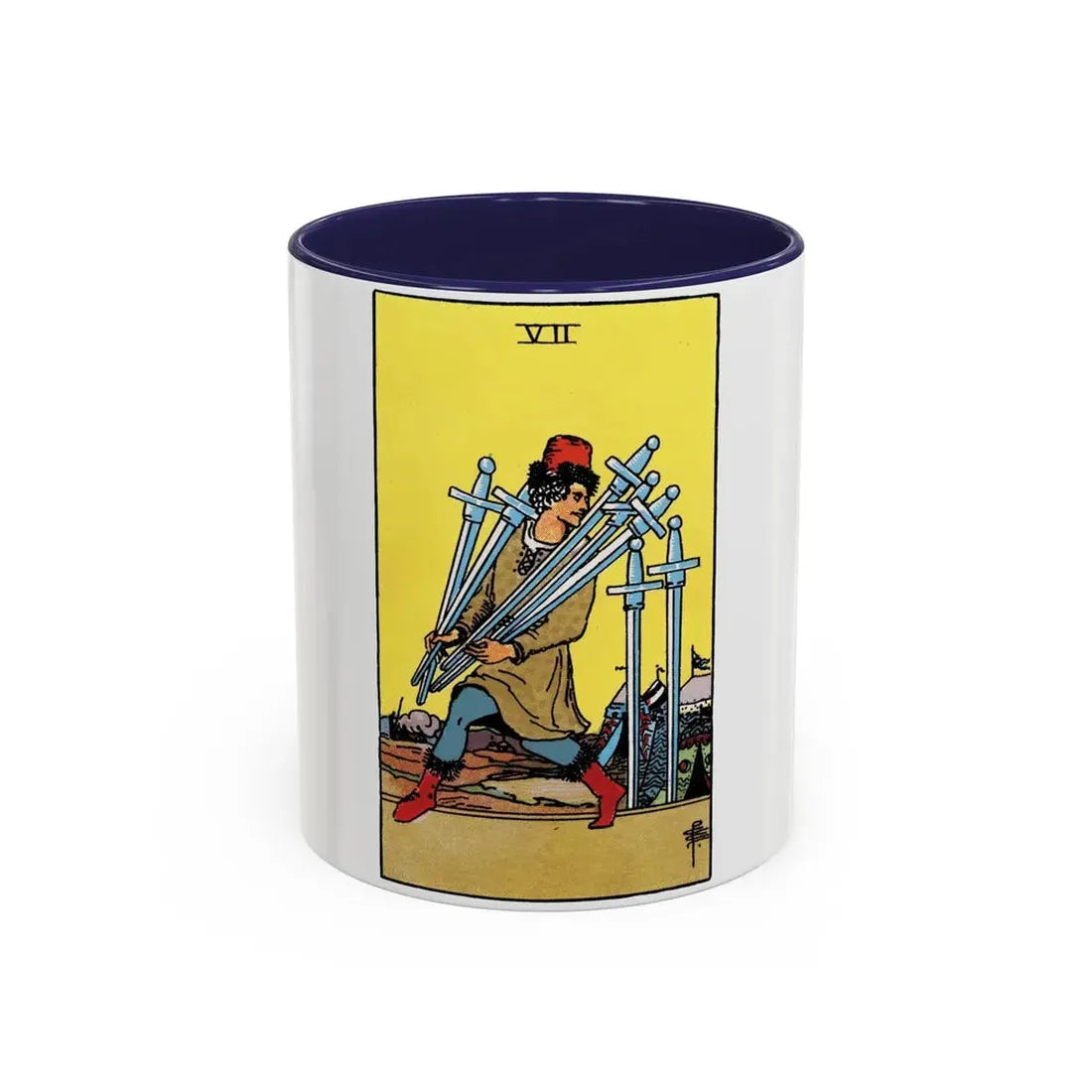The 7 of Swords (Tarot Card) Accent Coffee Mug 11oz Navy - Go Mug Yourself