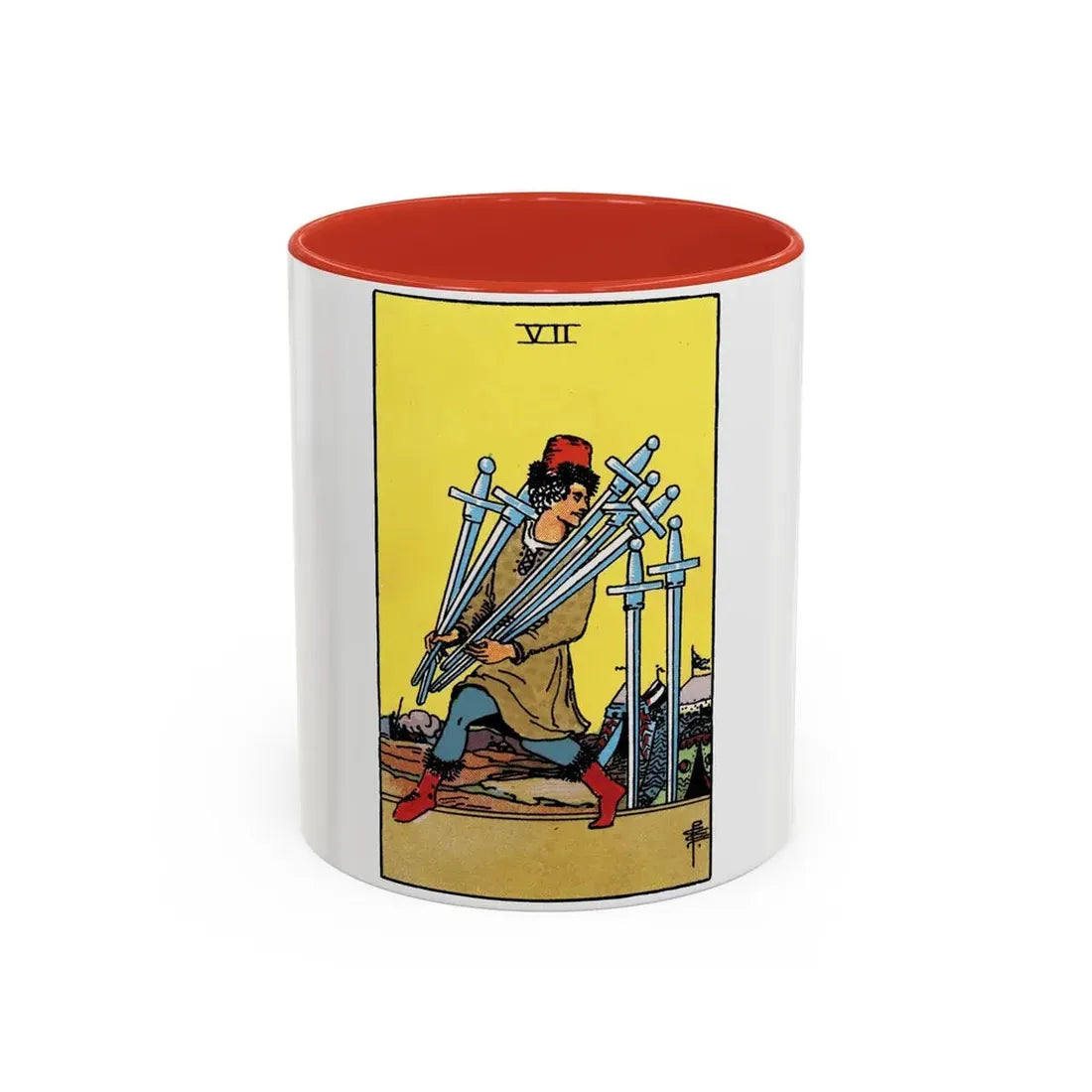 The 7 of Swords (Tarot Card) Accent Coffee Mug 11oz Red - Go Mug Yourself