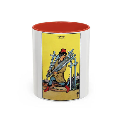 The 7 of Swords (Tarot Card) Accent Coffee Mug 11oz Red - Go Mug Yourself