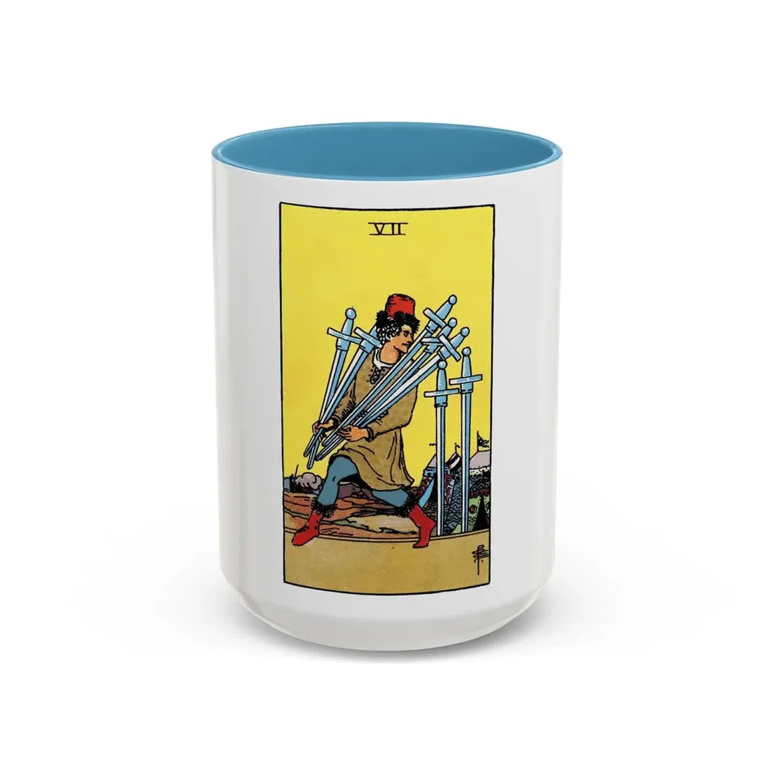 The 7 of Swords (Tarot Card) Accent Coffee Mug 15oz Light Blue - Go Mug Yourself