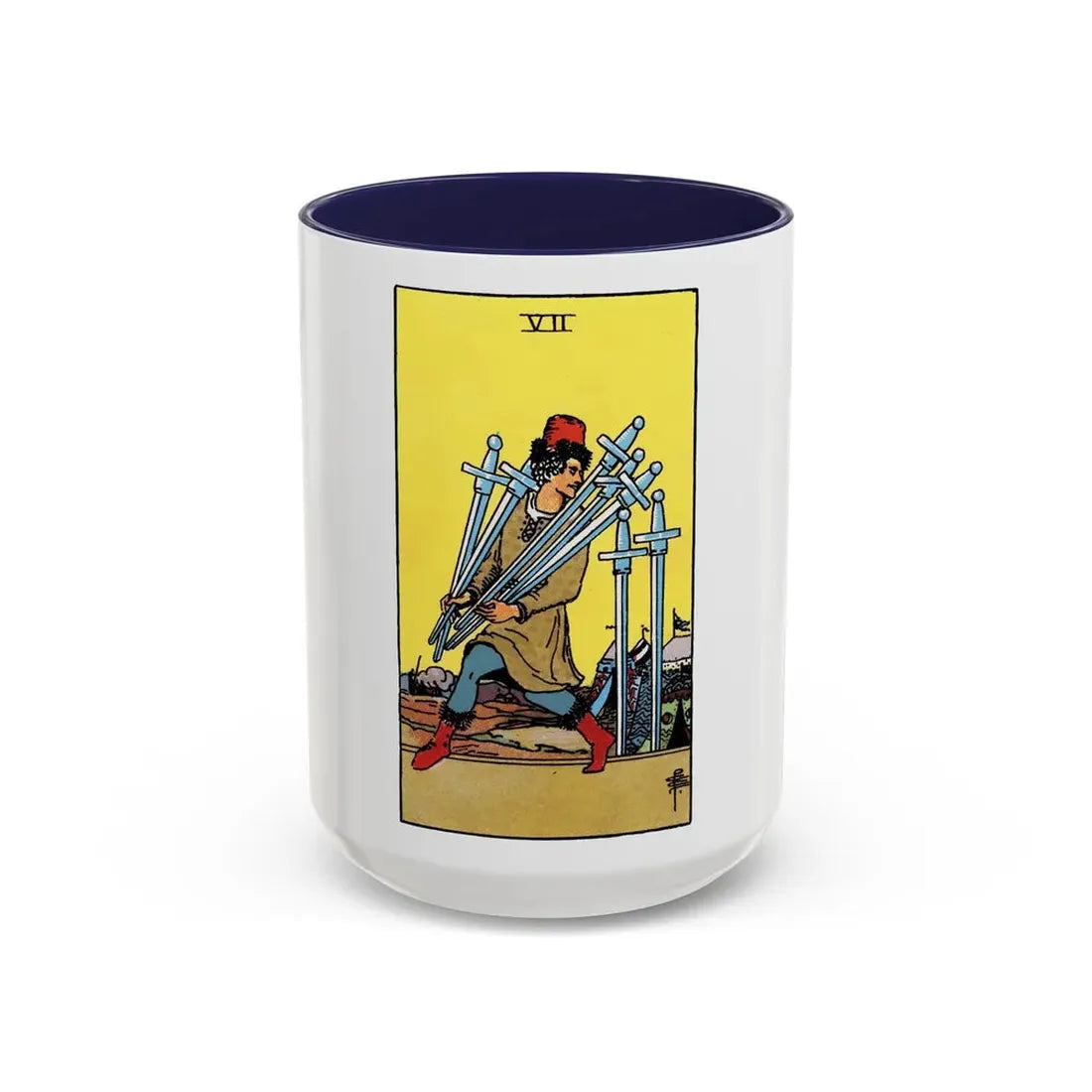 The 7 of Swords (Tarot Card) Accent Coffee Mug 15oz Navy - Go Mug Yourself