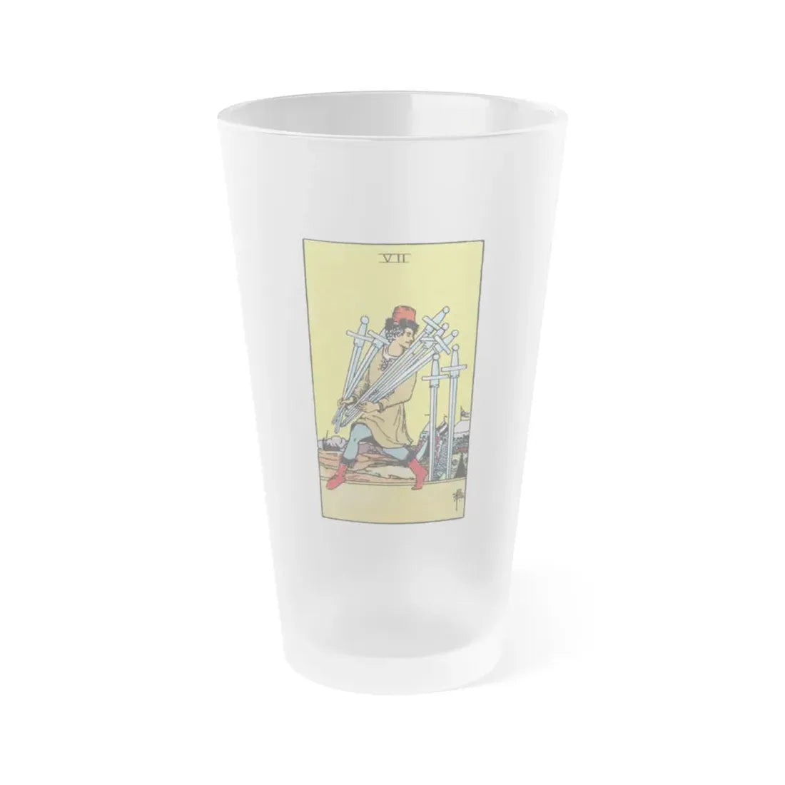 The 7 of Swords (Tarot Card) Frosted Pint Glass 16oz Default Title - Go Mug Yourself
